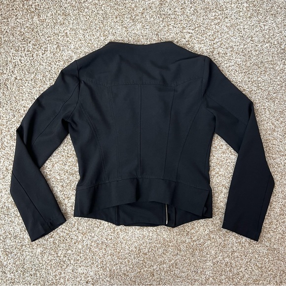 Black Cropped Moto Jacket Size Small Gold Double Zippers - Picture 11 of 12